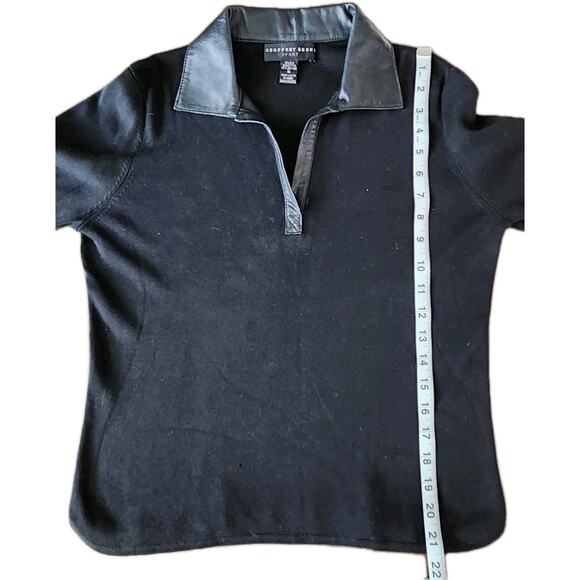 Geoffrey Beene Black Long Sleeve Knit Silk blend Sweater w/ Leather Collar Sz M - Picture 6 of 6